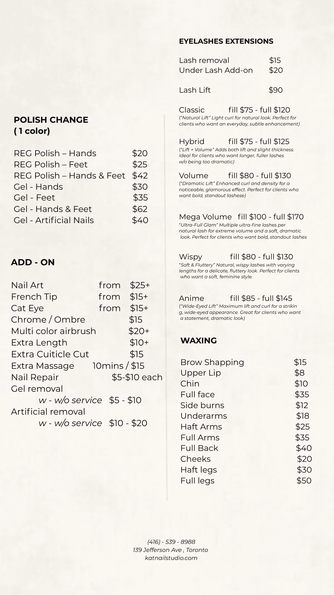 Kat Nail Studio Menu Page 2